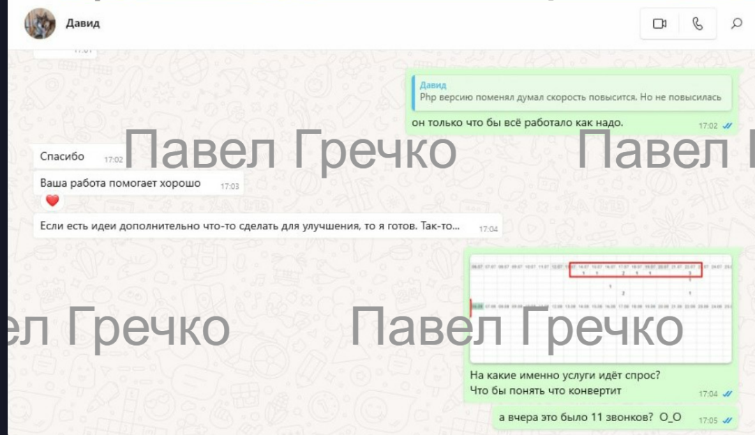 Переписка с Давидом: отзыв о работе и вопрос про 11 звонков